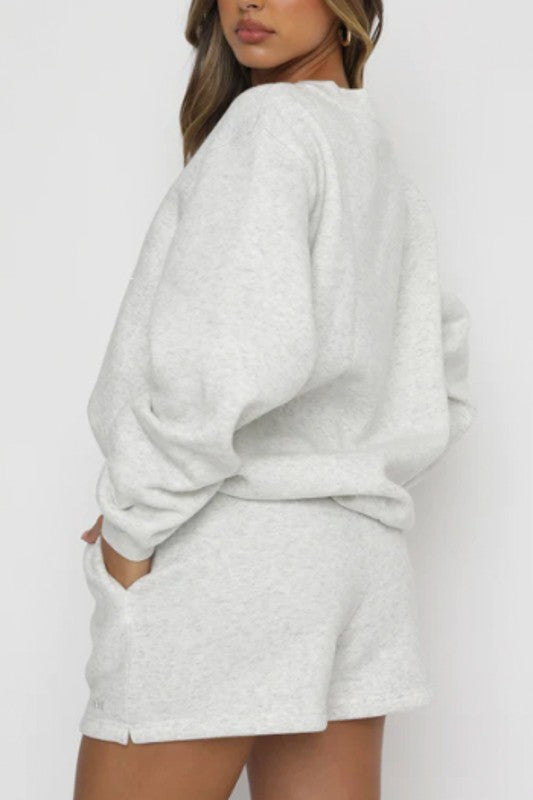 Cotton Mix Pullover and Shorts Sweatsuit SET (Heather Gray)