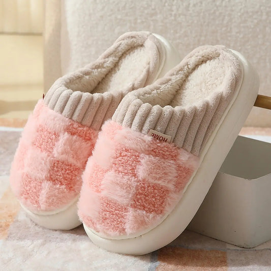 CHECKERED FUZZY WARMIES SLIPPERS (PINK)